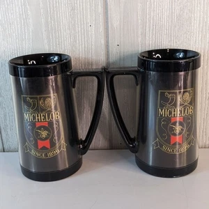 VTG Michelob Thermo-Serve Insulated Beer Mugs Black Made in the USA Set of 2 - Picture 1 of 6