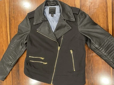Chaqueta Motociclista True Religion Denim y Manga Cuero Talla Pequeña Pequeña Foto 1 de 4