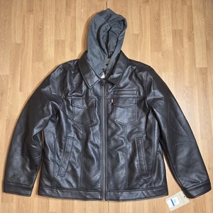 Levi's Men's Faux Leather Hooded Shepra Lined Dark Brown Size M New With Tags - Picture 1 of 12
