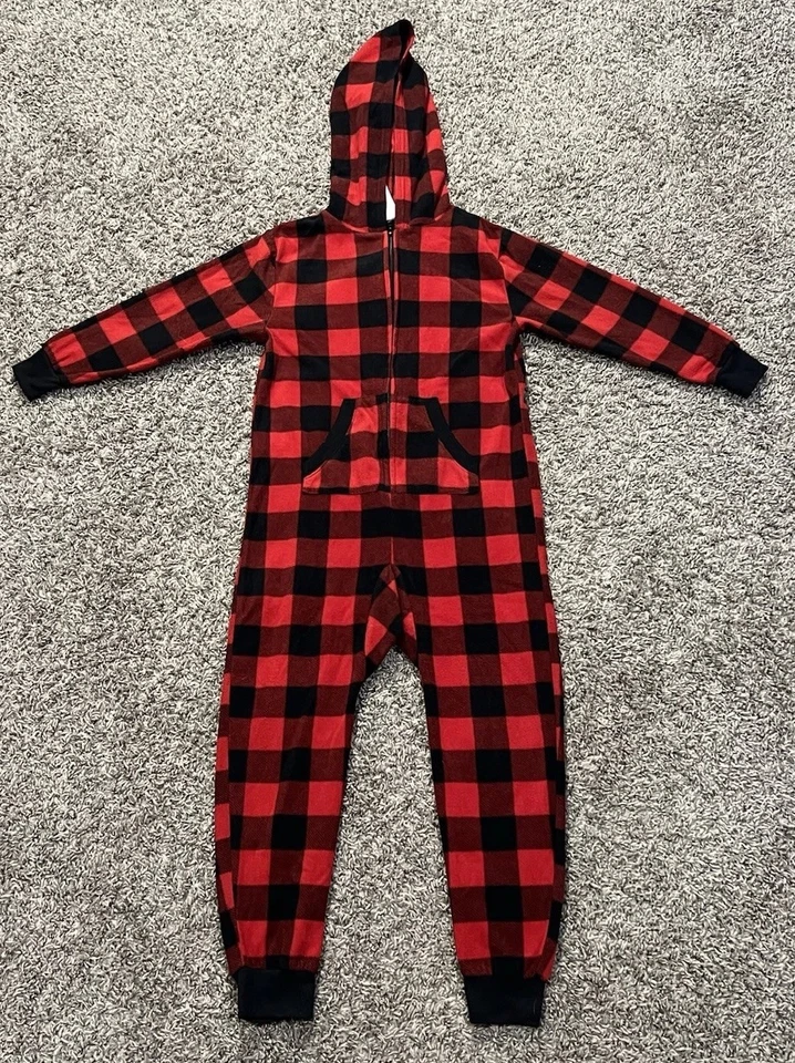 Pijama con Capucha One Piece Rojo Negro A Cuadros Polar Cremallera Navidad Niños/Niñas Talla 5 Foto 1 de 4