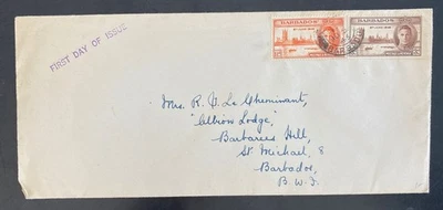 1946 Barbados First Day Cover FDC To St Michael Peace Stamp Issue King George 6 - Image 1 of 2