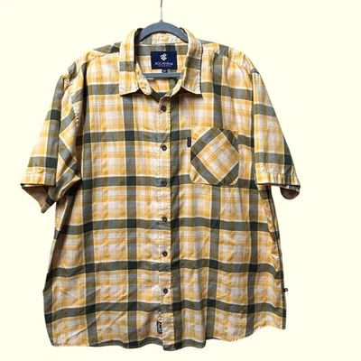 Camisa clásica Rocawear para hombre 3XB a cuadros con botones manga corta amarillo verde Foto 1 de 4