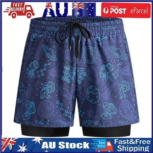 Men Swim Trunks Double-layer Running Swimsuit Shorts Quick Dry Sportswear (XL) N - Picture 1 of 6