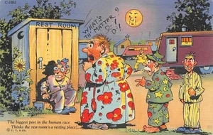 Outhouse Camping Trailers Ray Walters Comic Rest Room 1940 TX Vintage Postcard - Picture 1 of 2
