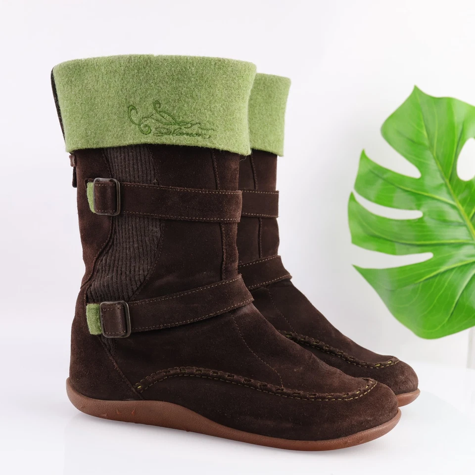 Botas Salomon para mujer talla 9,5 marrón gamuza verde lana puño hebillas planas Foto 1 de 4