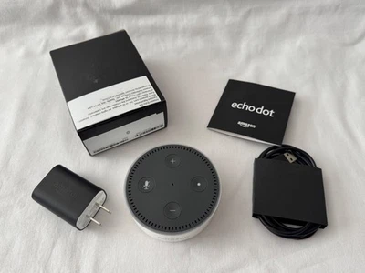 Amazon Echo Dot 2nd Generation White Smart Speaker CIB w/ Power Adapter & Cable - Image 1 of 4