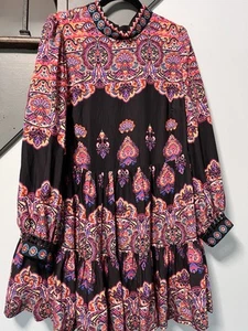 Anthropologie Long-Sleeve Embroidered Boho Mini Dress Red Black Plus 18W - Picture 1 of 9