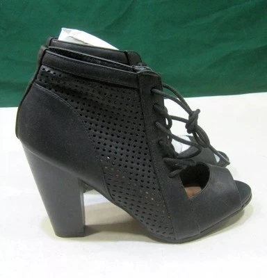 Nuevo Negro 4" Tacón Bloque Punta Abierta Zapatos con Cordones MUJERES Talla 7 Foto 1 de 4