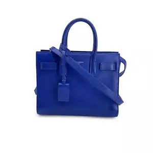 Borsa tote Sac De Jour Nano in pelle blu Saint Laurent con tracolla - Foto 1 di 8