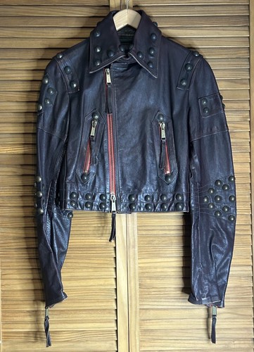 Giacca moto Dsquared2 rosso bordeaux pelle borchiata taglia 40