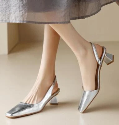 Женщин квадратный носок слинга сандалии шик низкий каблук насосы леди Fashoin кожаная обувь - Изображение 1 из 4