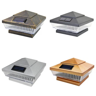 4 Black Bronze Copper Silver 4 x 4 Solar Post Lights Outdoor Deck Cap Fence Lamp - Image 1 of 4