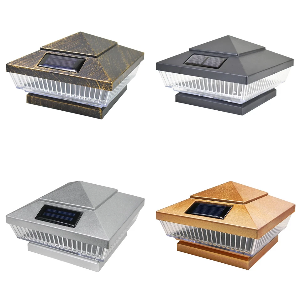 12 Black Bronze Copper Silver 4 x 4 Solar Post Lights Outdoor Deck Cap Fence - Image 1 of 4