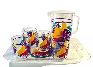 Jarra de acrílico de colección con tapa y 4 vasos cortos con bandeja fiesta de verano - Imagen 1 de 8