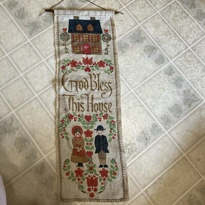Vintage Hallmark Cards “God Bless This House” Woven Linen Wall Hanging - Picture 1 of 3