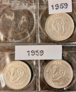 1959 Australian Silver Queen Elizabeth II VF nr unc. One Shilling 1/- Coin. - Picture 1 of 8
