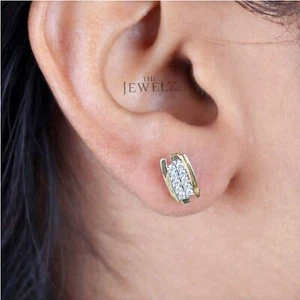 Aretes de compromiso de oro de 14 quilates pavé de 0,20 quilates VS/F-G con barra de diamantes regalo para ella - Imagen 1 de 5