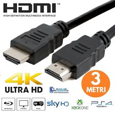 CAVO HDMI 3 METRI 4K ULTRA HD 2160p MASCHIO PER TV SKY MONITOR PC XBOX 360 PS4