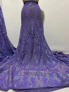 Stretch Lavender Sequin Lace Fabric/ Sequin Lace Fabric/Sequin for Prom-Per Yard - Picture 1 of 4