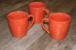 3 Orange Speckled Flecked Stoneware Coffee Tea Cups Mugs 10 oz! 2 Sets Avbl! VGC - Picture 1 of 4