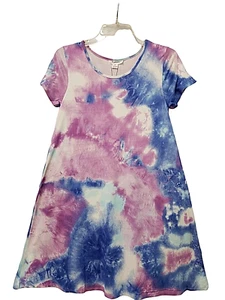 Women's Tie Dye Dress M Short Sleeve T Shirt A Line New Blue Purple Mix Hippie - Picture 1 of 11