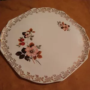 Lord Nelson Pottery England Floral Cake Plate Gold Trim - Picture 1 of 6