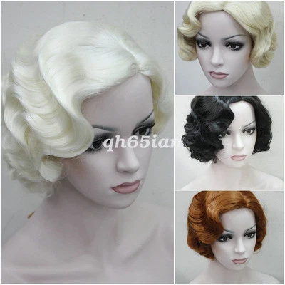 Womens Retro Short Finger Wave Curly Wavy Pinup Wigs Halloween Cosplay Wig - Image 1 of 4