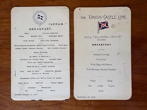 TWO 1916 MENUS BRITISH AFRICAN STEAM NAVIGATION & UNION CASTLE LINE STEAMSHIP - Picture 1 of 3