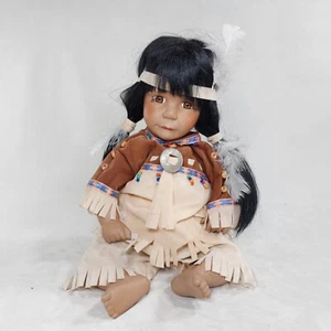 Porcelain Doll Native American Child In Traditional Clothing 36cm Vintage - Picture 1 of 12