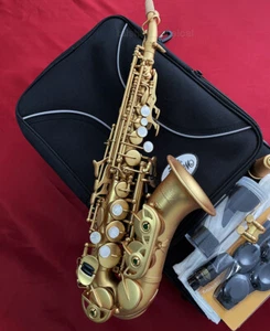 QUALITY Matte Gold Curved Soprano Saxophone Professional Bb Saxofon WSS-656 - Picture 1 of 7