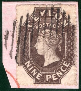 CEYLON QV PENCE ISSUE Classic Stamp SG.33 9d Deep Brown SUPERB PIECE Used SBB18 - Picture 1 of 4