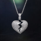 Broken Heart Luxury Cubic Zircon Jewelry 925 Silver Plated Necklace Pendant