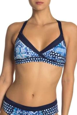 Tommy Bahama Women's L Bikini Swimsuit Top Blue Active Patchwork Crossback NWT - Image 1 of 2