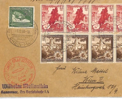 GERMANY Cover ZEPPELIN Air *BLOCK FRANKING* 1938 SUDETENLAND FAHRT Vienna LZ307 - Image 1 of 4