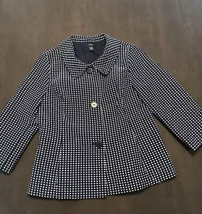 Alfani Cropped Blazer Polka Dot Women’s Size 10 Semi Flare Peter Pan Collar Blue - Picture 1 of 5