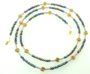 Augenglashalter Rocailles und Rosen mehrfarbig Handarbeit - Bild 1 von 2