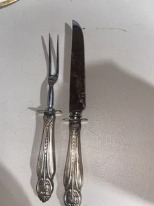 Meat Carving Set With Sterling Silver Handles - Picture 1 of 2