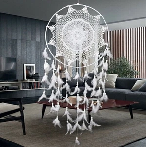 Weiß Großer Hoop handgemachte Traumfänger mit Federn hängen Dreamcatcher Deko DE - Bild 1 von 11