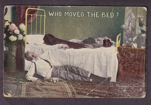 1915 Who Moved The Bed? comic post card Sangerville Maine to Harvey Pribble - Picture 1 of 2