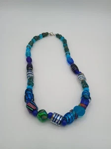 20 Zoll Markenlos Blau Dichroitische Kunst Glas Perlen Halskette | Bunt & Spaß Schmuck - Bild 1 von 18