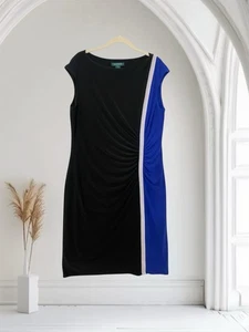Lauren Ralph Lauren Women’s Dress Size 16 Colorblock Ruched Jersey Stretch - Picture 1 of 16