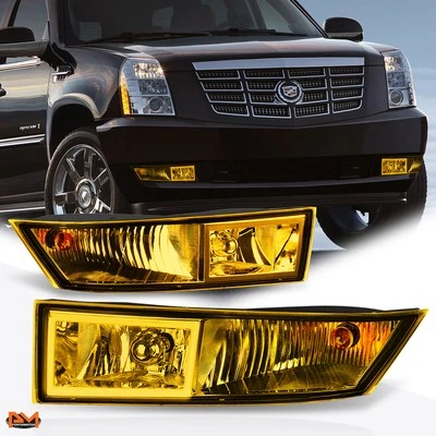 For 07-14 Cadillac Escalade ESV/EXT Amber Lens Fog Light/Lamp W/Bezel+Bulb Pair - Image 1 of 4