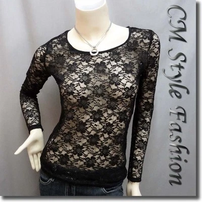 Blusa Top Floral de Encaje Transparente Negra S Foto 1 de 4