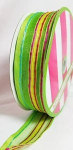 Premium Wired Edge Ribbon 1.5'' X 47 Yds GREEN YELLOW FUCHSIA RED TURQUOISE USED - Picture 1 of 4