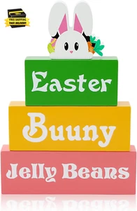Easter Bunny Decorations for Home Wooden Table Sign Bunny Block Holiday Decor fo - Picture 1 of 1