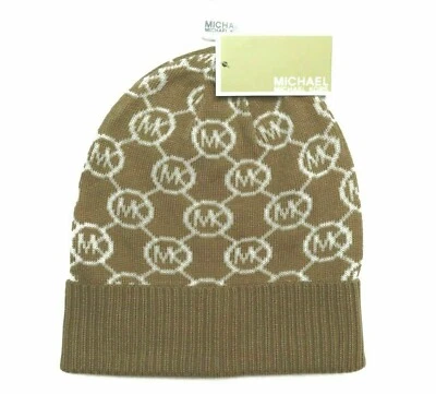 Gorro para mujer Michael Kors talla única Jet Set estampado de logotipo camel crema Foto 1 de 3