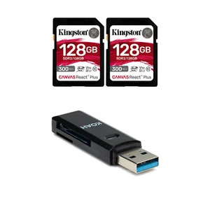 Kingston Canvas React Plus 128GB U3 V90 SDXC UHS II SD Card 2 Pack Bundle - Photo 1 sur 6