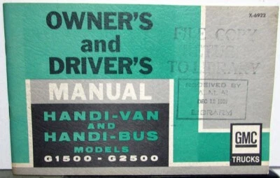 GMC Handi-Van & Handi-Bus 1969 cuidado manual del propietario y furgonetas operativas G1500-G2500 Foto 1 de 4