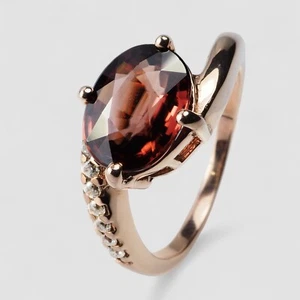 Cambodia Orange Red Zircon 2.95Ct 925 Sterling Silver Rose Gold Plated Rings - Picture 1 of 8