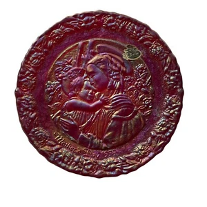 1979 Madonna Rose Hedge Signed Don Fenton Red Carnival Glass Mother's Day Plate - Picture 1 of 12